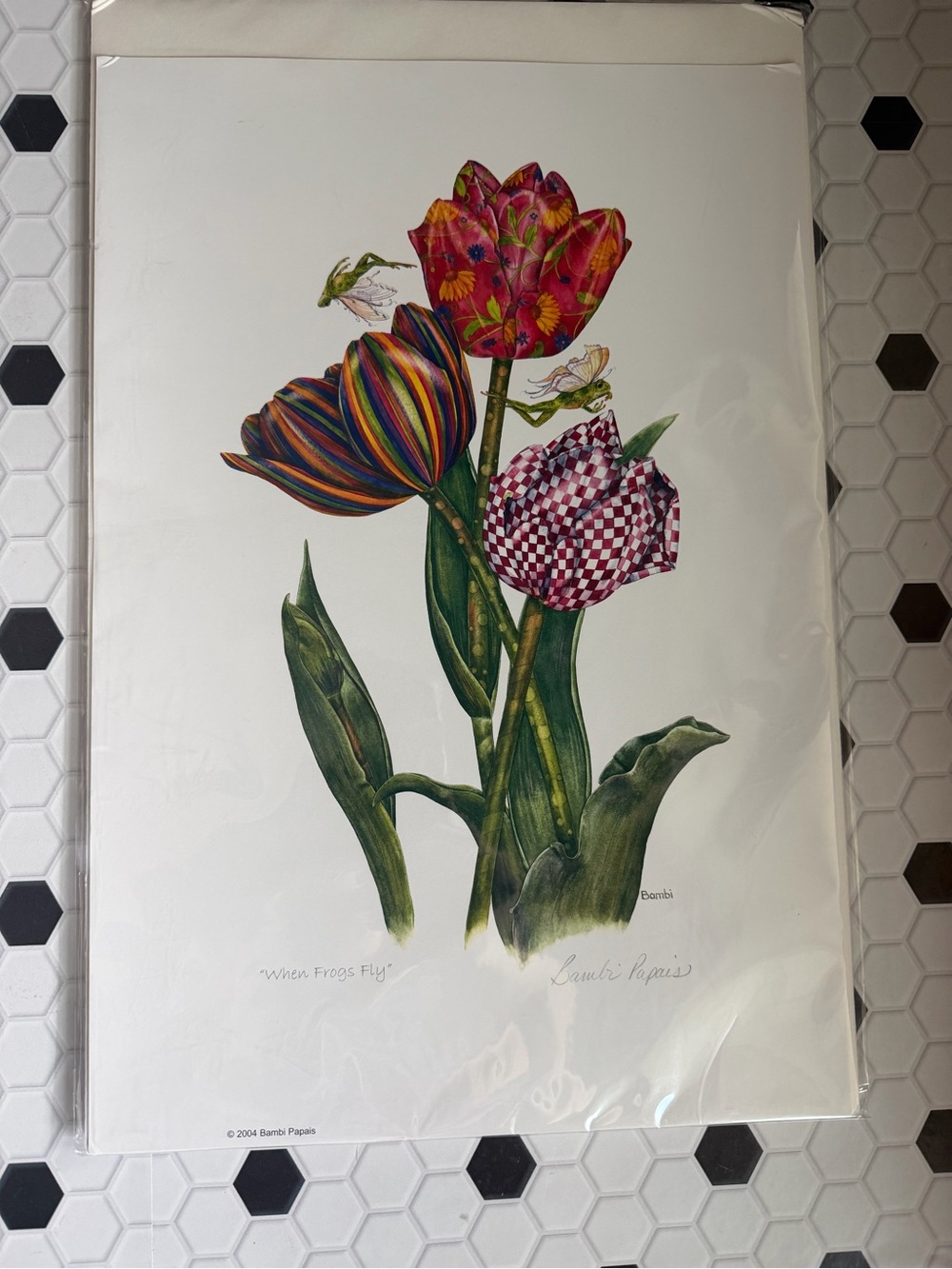 Bambi Papais “When Frogs Fly” Limited Art Print | Whimsical Floral Frog 2004
